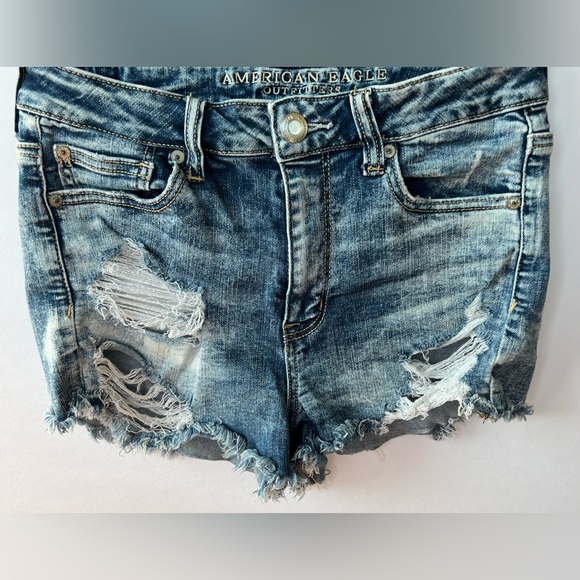 High Wasted Short Washed Jean Colored Shorts - Picture 1 of 4